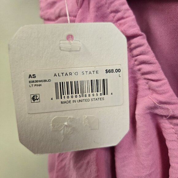 NWT Altard State Women's L PastelPink Puff Sleeve Mini Milkmaid Dress Back Tie D - Picture 7 of 13